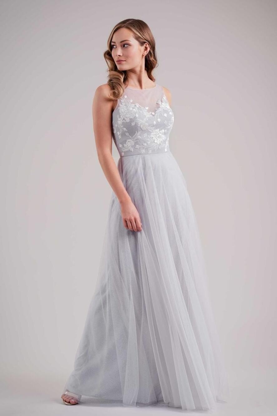 2710 NWT JASMINE L224001 Soft Tulle Vneck Long Bridesmaid Dress w/Lace Appliqués